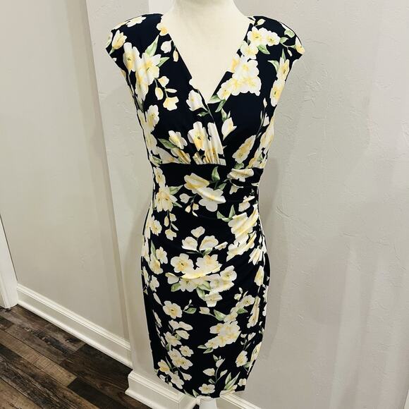 Lauren Ralph Lauren Dresses & Skirts - Lauren Ralph Lauren Dress Women 6 Navy Blue Yellow Floral V-Neck (A0132)